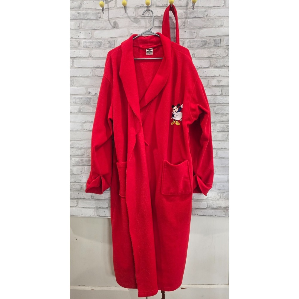 Vintage 1990s Disney Catalog 2X Women Mickey Mouse Robe Red Soft Fleece w/ Tie
